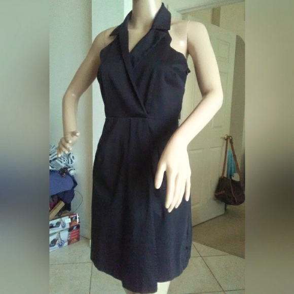 BNWOT MARC NEW YORK BLACK DRESS HALTER STYLE POCKETS OPEN BACK WRAP TYPE SZ. 2 - Picture 1 of 7